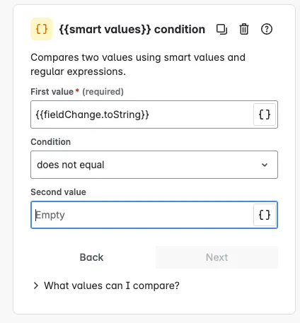 Example Screenshot of the conditional logic configuration.