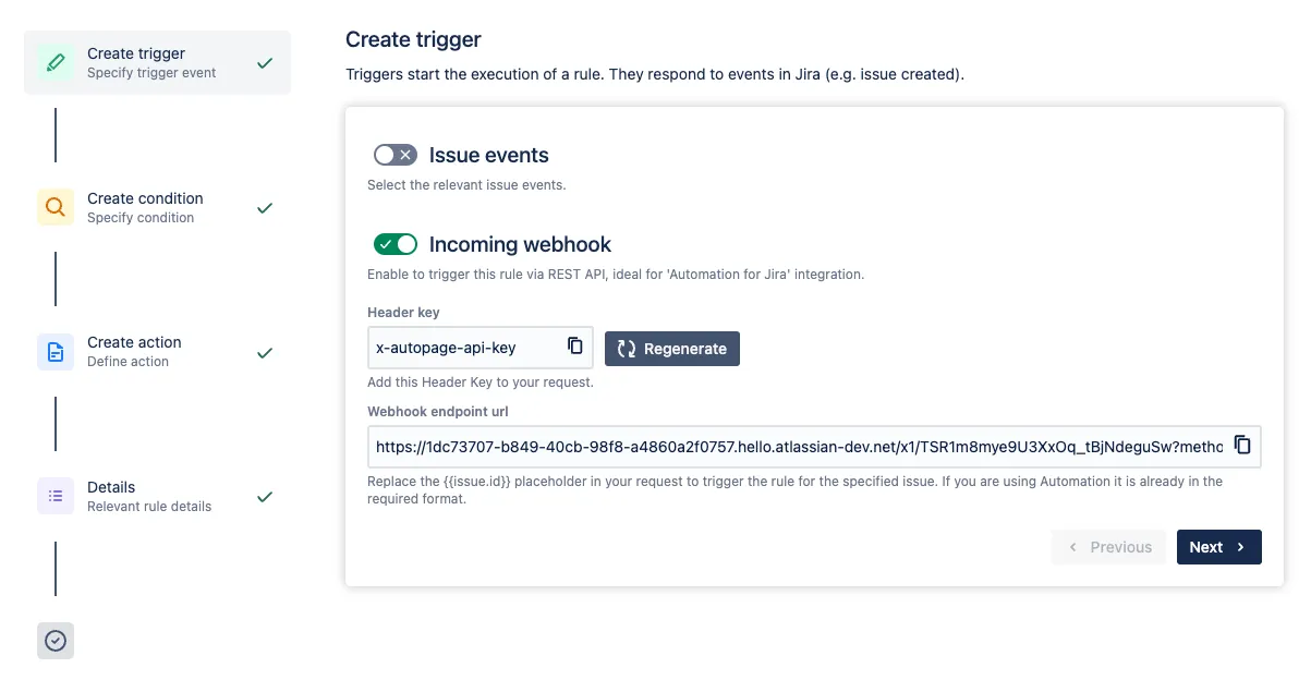 Example Screenshots of the Create Trigger section