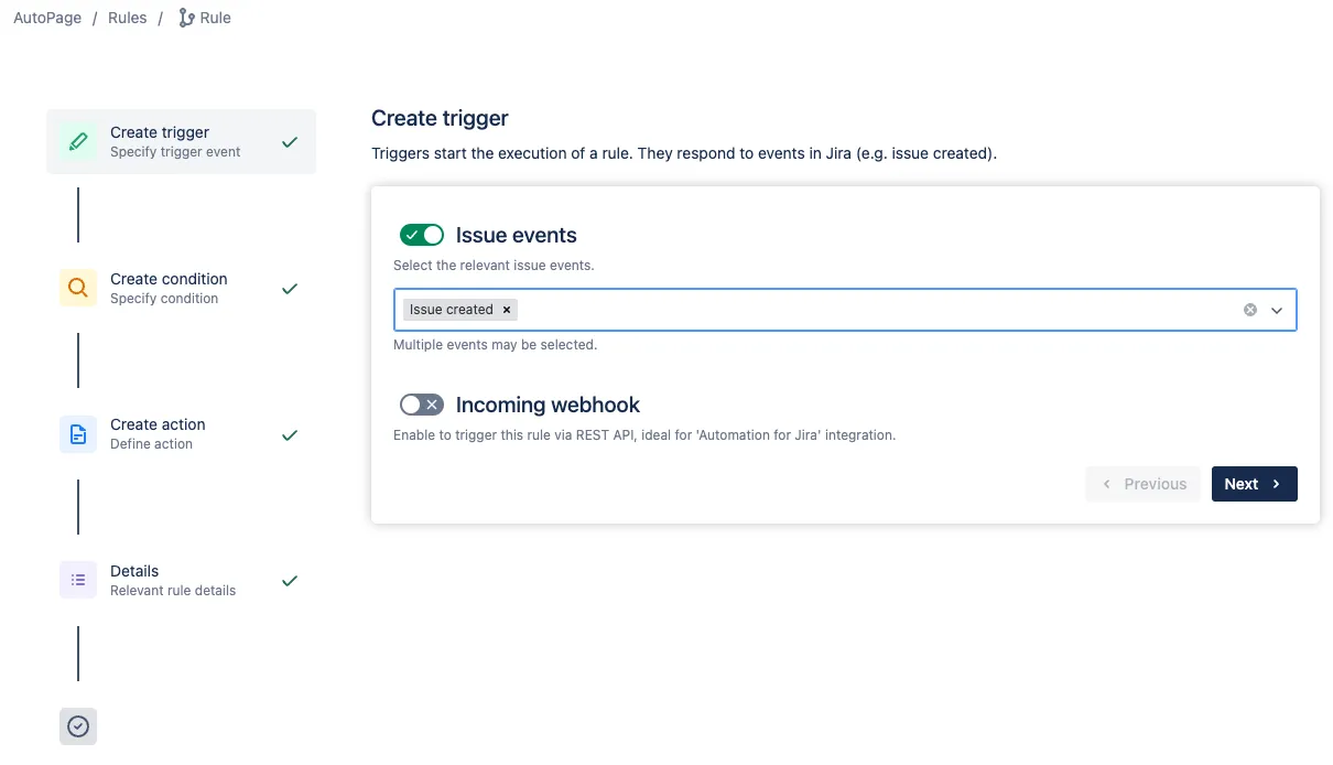 Example Screenshots of the Create Trigger section